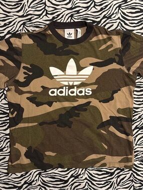 adidas Camo Crewneck Tee in Black and Brown